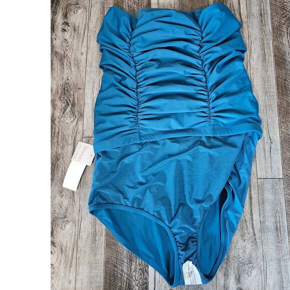 NWT Raisins Curve Swim Skirt Minimizer Costa Ruched Vacation Beach Turquoise 16W - Picture 2 of 9